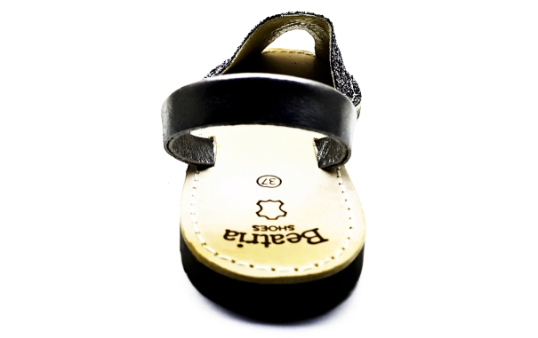 Sandalia Menorquina Plana Tejido glitter Combinada en Platino Hecho en España