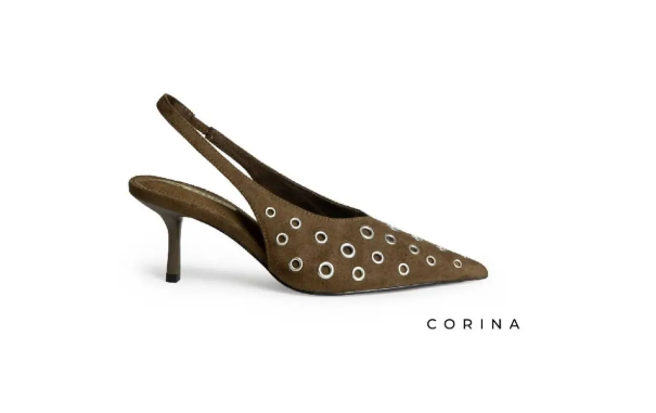 Zapato salón marrón con ojales Corina... Zapato salón marrón con ojales Corina...