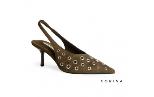 Zapato salón marrón con ojales Corina... Zapato salón marrón con ojales Corina...